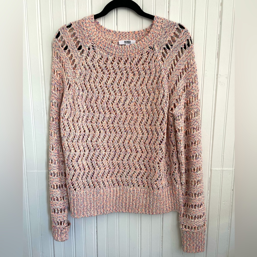 Women’s BB Dakota Steve Madden Multi Colored Zig Zag Crochet Knit Sweater Size L